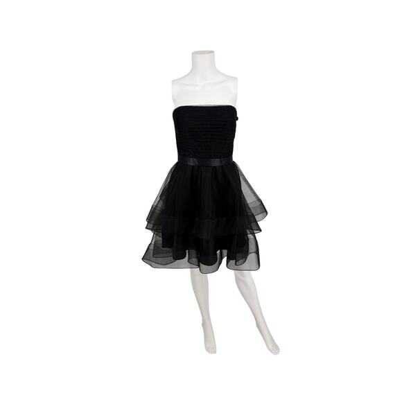 Jovani Dresses & Skirts - Jovani Black Strapless Ruched Tiered Tulle Fit & Flare Mini Cocktail Dress